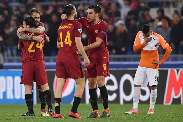 As Roma 13 03 2018 - Champions League Roma-Shakhtar Donetsk foto Antonello Sammarco Image nella foto: esultanza a fine gara Roma 