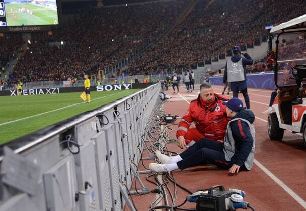 March 13, 2018 - Rome, Italy - ball boy on the ground after clash with Facundo Ferreyra during the Champions League football match A.S. Roma vs Shakhtar Donetsk at the Olympic Stadium in Rome, on march 13, 2018. AS Roma v Shakhtar Donetsk - UEFA Champions League Round of 16: Second Leg  - ZUMAn230 20180313_zaa_n230_478 Copyright: xSilviaxLorex
