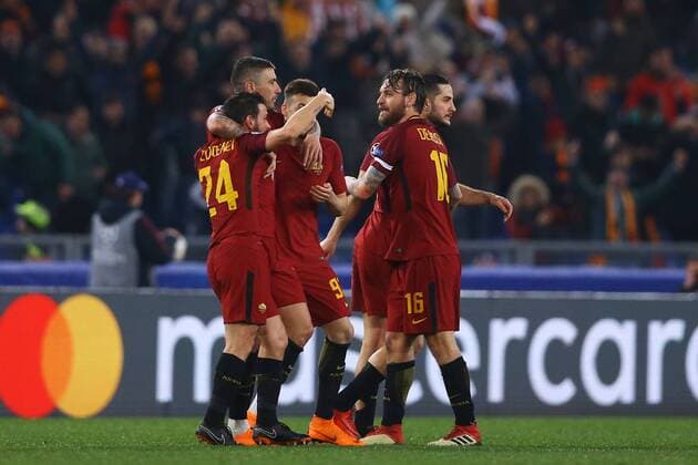 March 13, 2018 - Rome, Italy - AS Roma v FC Shakhtar Donetsk : UEFA Champions League Round of 16 Second leg.Roma celebration at Olimpico Stadium in Rome, Italy on March 13, 2018. AS Roma v Shakhtar Donetsk - UEFA Champions League Round of 16: Second Leg  - ZUMAn230 20180313_zaa_n230_491 Copyright: xMatteoxCiambellix