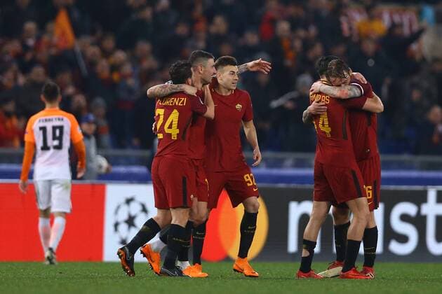 March 13, 2018 - Rome, Italy - AS Roma v FC Shakhtar Donetsk : UEFA Champions League Round of 16 Second leg.Roma celebration at Olimpico Stadium in Rome, Italy on March 13, 2018. AS Roma v Shakhtar Donetsk - UEFA Champions League Round of 16: Second Leg  - ZUMAn230 20180313_zaa_n230_492 Copyright: xMatteoxCiambellix