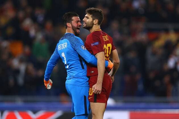 March 13, 2018 - Rome, Italy - AS Roma v FC Shakhtar Donetsk : UEFA Champions League Round of 16 Second leg.Alisson Becker and Federico Fazio of Roma celebrate at Olimpico Stadium in Rome, Italy on March 13, 2018. AS Roma v Shakhtar Donetsk - UEFA Champions League Round of 16: Second Leg  - ZUMAn230 20180313_zaa_n230_493 Copyright: xMatteoxCiambellix
