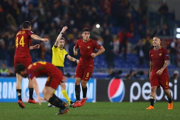 March 13, 2018 - Rome, Italy - AS Roma v FC Shakhtar Donetsk : UEFA Champions League Round of 16 Second leg.Roma celebration at Olimpico Stadium in Rome, Italy on March 13, 2018. AS Roma v Shakhtar Donetsk - UEFA Champions League Round of 16: Second Leg  - ZUMAn230 20180313_zaa_n230_509 Copyright: xMatteoxCiambellix