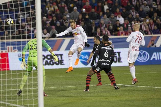Scotiabank Concacaf Champions League quarterfinal Daniel Royer (77) of Red Bulls shoots on goal during Scotiabank Concacaf Champions League quarterfinal second leg game against Club Tijuana at Red Bull Arena Red Bulls won 3 - 1 (5 - 1 on aggregate) Harrison New Jersey United States Red Bull Arena  LevxRadin PacificxPress