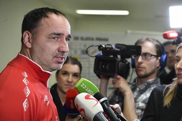 Trener fotbalove Slavie Praha Jindrich Trpisovsky vystoupil na tiskove konferenci 14. brezna v Praze usporadane pred derby se Spartou 17. brezna. CTKPhotoP201803140739401  kmt