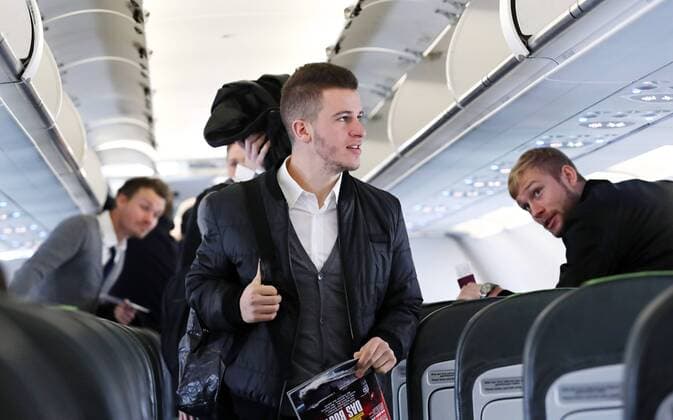 RB Leipzig Journey St Petersburg Euro League St Petersburg 14 03 2018 Football UEFA Euro League Eighth finals Zenit St Petersburg vs RB Leipzig The team of RB Leipzig on the plane to Saint Petersburg tomorrow game In the picture Diego Demme