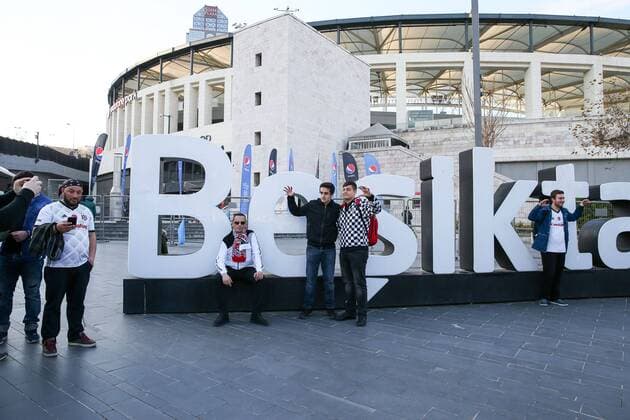 Besiktas fans in front of the lettering at Vodafone Park Besiktas vs FC Bayern Muenchen Football Round of 16 Champions League 14 03 2018 Istanbul Istanbul Turkey Copyright: xkolbert-press ChristianxKolbertx