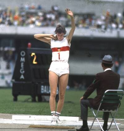 1968 Summer Olympics in Mexico City 16 10 1968 pentathlon women Ingrid Mickler Becker Germany action ball HM