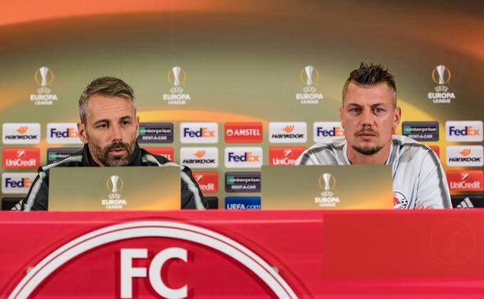 14 03 2018 Red Bull Arena Salzburg UEFA UEFA Champions League Round of 16 UEFA Champions League Final Round of 16 Press Conference in the left voted coach Marco Rose FC Salzburg Alexander Walke FC Salzburg during the UEFA Champions League round of 16 2nd leg matches between FC Salzburg and Borussia Dortmund at the Red Bull Arena in Salzburg Austria on 2018 03 14 Salzburg  EX_ADE