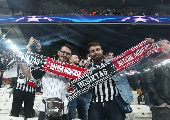 Fans of Besiktas during the Champions league second leg match between Besiktas and Bayern Munchen at Vodafone Park in Istanbul , Turkey on March 14 , 2018. 