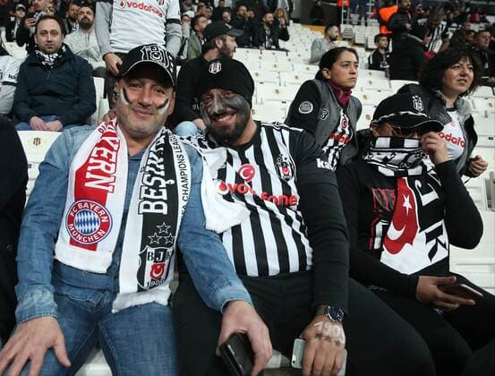 Fans of Besiktas during the Champions league second leg match between Besiktas and Bayern Munchen at Vodafone Park in Istanbul , Turkey on March 14 , 2018. 