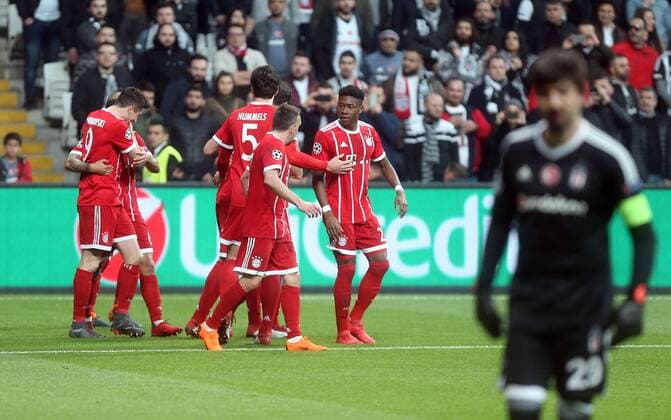 Bayern Munich s Thiago Alcantara celebrate his goal with his teammates during Besiktas - Bayern Munich UEFA Champions League round of 16 second leg soccer match in Vodafone Arena, Istanbul, Turkey, Mar 14, 2018.  Copyright: TolgaxAdanali 15949739