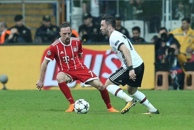 In a duel action with Franck Ribery 7 FC Bayern Muenchen and Goekhan Goenuel 77 Besiktas Istanbul Besiktas FC vs Bayern Munich Soccer Round of 16 Champions League 14 03 2018 Istanbul Istanbul Turkey Copyright: xkolbert-press ChristianxKolbertx