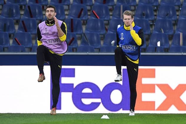 Soccer Europa League Final training Borussia Dortmund on 14 03 2018 in the Red Bull Arena Salzburg Sokratis Papastathopoulos Dortmund left Andre Schürrle Dortmund right xRx