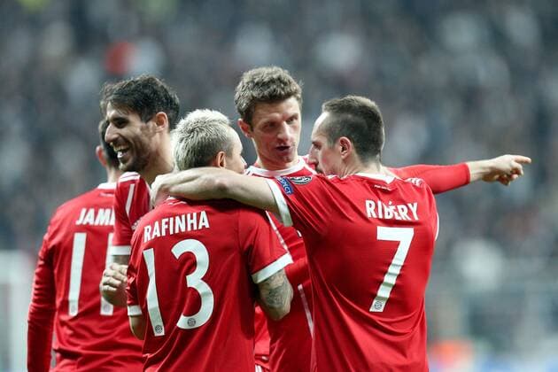Rafinha 13 FC Bayern Muenchen and James Rodriguez 11 Bayern Munich Thomas Mueller 25 FC Bayern Muenchen Franck Ribery 7 FC Bayern Muenchen over Besiktas own goal to 0 2 Besiktas Istanbul vs FC Bayern Muenchen Soccer Eighth-final Champions League 14 03 2018 Istanbul Istanbul Turkey Copyright: xkolbert-press ChristianxKolbertx