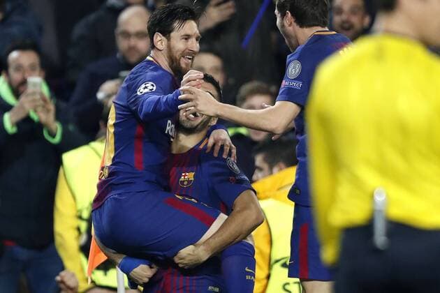 (l-r) Lionel Messi of FC Barcelona Barca Luis Suarez of FC Barcelona during the UEFA Champions League round of 16 match between FC Barcelona and Chelsea FC at the Camp Nou stadium on March 14, 2018 in Barcelona, Spain. UEFA Champions League 2017 2018 xVIxVIxImagesx xMauricexvanxSteenxIVx 10346031