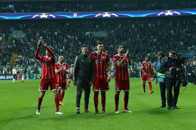 Thomas Muller , Niklas Sule and Javi Martinez of Bayern Munchen during the Champions league second leg match between Besiktas and Bayern Munchen at Vodafone Park in Istanbul , Turkey on March 14 , 2018. 