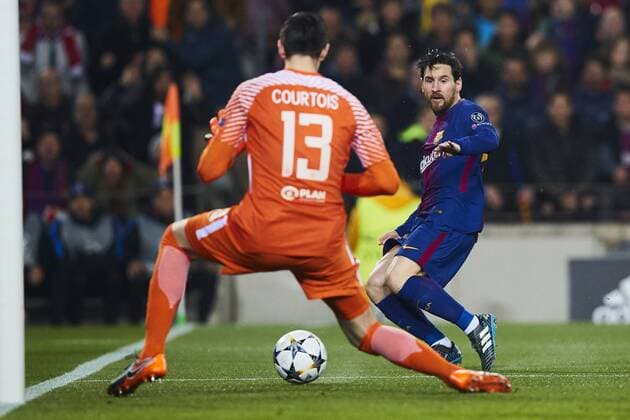 14 03 2018 xslx Football Champions League Eighth Final FC Barcelona Chelsea London emspor v Lionel Messi FC Barcelona scored the goal 1 0 Barcelona