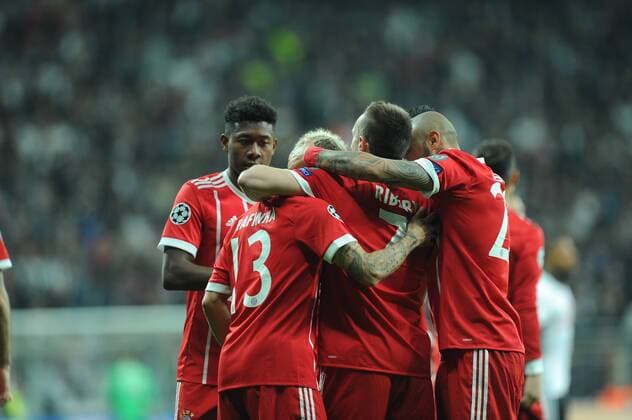 Bayern Munchen Players celebrates for second goal during the Champions league second leg match between Besiktas and Bayern Munchen at Vodafone Park in Istanbul , Turkey on March 14 , 2018. 