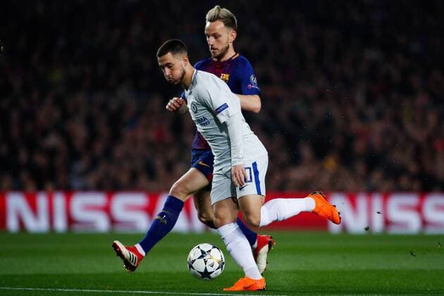 Fußball, CL, FC Barcelona - FC Chelsea March 14, 2018 - Camp Nou, Barcelona, Spain - UEFA Champions League- FC Barcelona Barca v Chelsea FC; Eden Hazard of Chelsea FC controls the ball  xAndresxGarciax xAFP7x xFCxBarcelonaxvxChelsea,xChampionsxLeague,xMarx14thx2018x