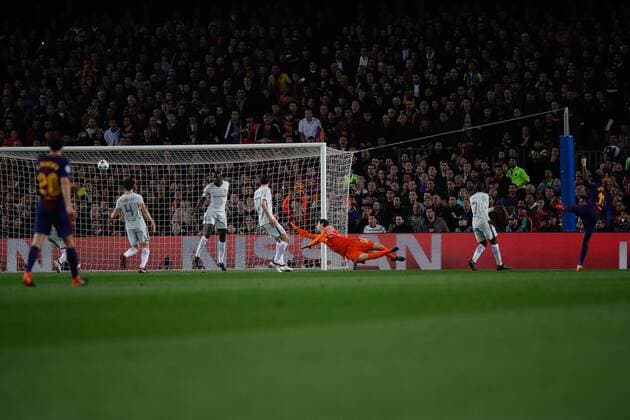 Fußball, CL, FC Barcelona - FC Chelsea March 14, 2018 - Camp Nou, Barcelona, Spain - UEFA Champions League- FC Barcelona Barca v Chelsea FC; Ousmane Dembele of FC Barcelona scores the 2-0  xAndresxGarciax xAFP7x xFCxBarcelonaxvxChelsea,xChampionsxLeague,xMarx14thx2018x