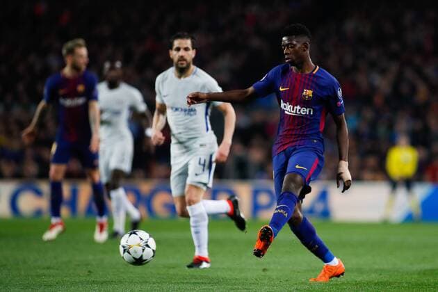March 14, 2018 - Camp Nou, Barcelona, Spain - UEFA Champions League- FC Barcelona Barca v Chelsea FC; Ousmane Dembele of FC Barcelona pass the ball  xAndresxGarciax xAFP7x xFCxBarcelonaxvxChelsea,xChampionsxLeague,xMarx14thx2018x