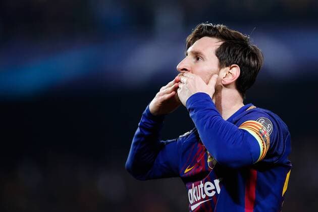 March 14, 2018 - Camp Nou, Barcelona, Spain - UEFA Champions League- FC Barcelona Barca v Chelsea FC; Leo Messi of FC Barcelona celebrates the 3-0  xAndresxGarciax xAFP7x xFCxBarcelonaxvxChelsea,xChampionsxLeague,xMarx14thx2018x