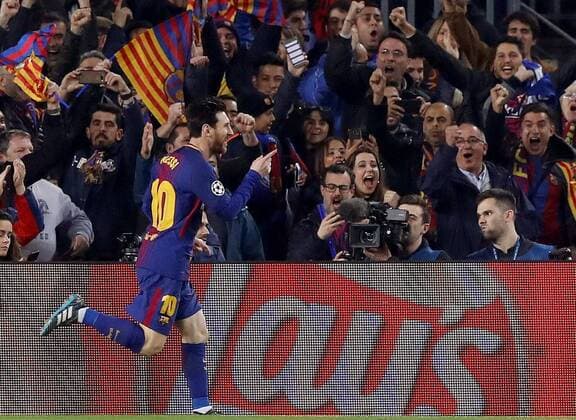 FC Bacerlona s Lionel Messi jubilates a goal during the UEFA Champions League round of 16 second leg match between FC Barcelona Barca and Chelsea at the Camp Nou stadium in Barcelona, Catalonia, Spain, 14 March 2018. FC Barcelona vs. Chelsea !ACHTUNG: NUR REDAKTIONELLE NUTZUNG!  Copyright: xAlbertoxEstevezx BCN020 20180314-636566630392213176