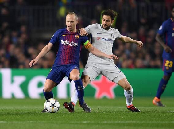 FOOTBALL CHAMPIONS LEAGUE SEASON 2017 2018 EIGHTHFINAL REPUTATION FC Barcelona Chelsea FC London 14 03 2018 Gerard Pique li Barca vs. Cesc Fabregas re FC Chelsea Barcelona