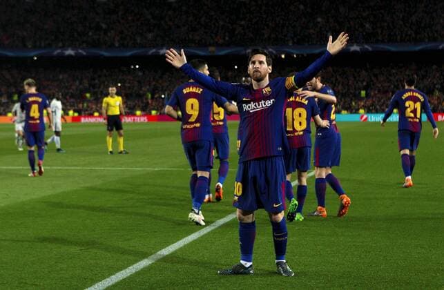FC Barcelona Barca s Lionel Messi jubilates the third goal of the team during the UEFA Champions League round of 16 second leg match between FC Barcelona and Chelsea at the Camp Nou stadium in Barcelona, Catalonia, Spain, 14 March 2018. FC Barcelona vs. Chelsea !ACHTUNG: NUR REDAKTIONELLE NUTZUNG!  Copyright: xEnricxFontcubertax BCN025 20180314-636566636187457176