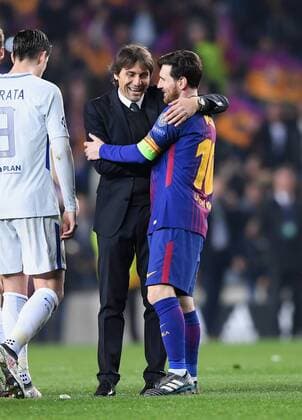 FOOTBALL CHAMPIONS LEAGUE SEASON 2017 2018 EIGHTHFINAL REPUTATION FC Barcelona FC Chelsea London 14 03 2018 Coach Antonio Conte Li FC Chelsea hugs Lionel Messi re Barca after the game Barcelona