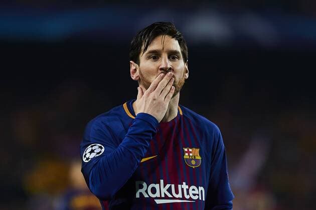 14 03 2018 xslx Football Champions League Eighth Final FC Barcelona Chelsea London emspor v Lionel Messi FC Barcelona Cheers for the goal to 1 0 Barcelona