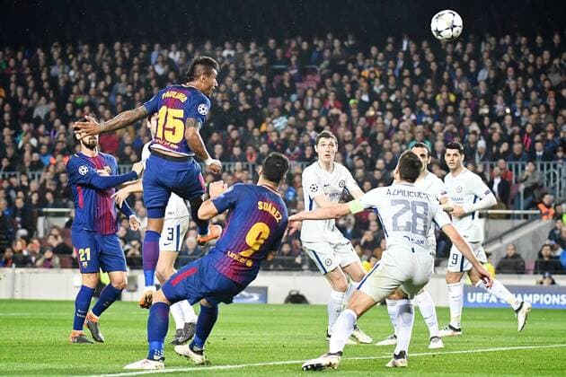 FC Barcelona Barca v Chelsea UEFA Champions League Paulinho of FC Barcelona heads at goal during the UEFA Champions League match at Camp Nou, Barcelona Content Not Available For UK Newspapers Copyright: xKristianxKanex FIL-11502-0079