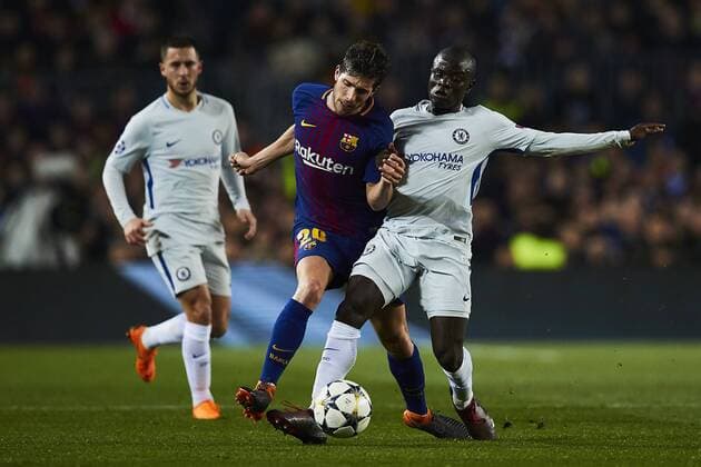 14 03 2018 xslx Football Champions League Eighth Final FC Barcelona Chelsea London emspor vl Sergi Roberto FC Barcelona Ngolo edge Chelsea London Barcelona