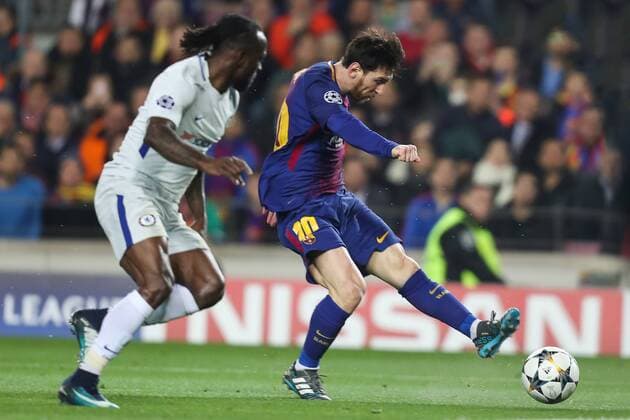 March 14, 2018 - Barcelona, Spain - LIONEL MESSI of FC Barcelona Barca kicks the ball to score his side s third goal during the UEFA Champions League, round of 16, 2nd leg football match between FC Barcelona and Chelsea FC on March 14, 2018 at Camp Nou stadium in Barcelona, Spain Football - UEFA Champions League - FC Barcelona vs Chelsea FC  - ZUMAb169 20180314_zaa_b169_026 Copyright: xManuelxBlondeau Aop.Pressx