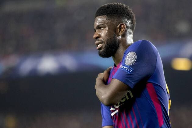 March 14, 2018 - Barcelona, Catalonia, Spain - Samuel Umtiti during the UEFA Champions League match between FC Barcelona Barca and Chelsea FC at the Camp Nou Stadium in Barcelona, Catalonia, Spain on March 14,2018 FC Barcelona v Chelsea FC - UEFA Champions League Round of 16: Second Leg  - ZUMAn230 20180314_zaa_n230_481 Copyright: xMiquelxLlopx
