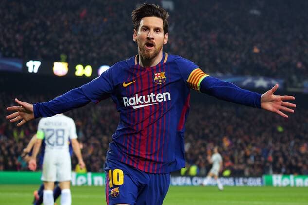 March 14, 2018 - Barcelona, Catalonia, Spain - Leo Messi celebrates his 100 goal in the Champions League during the match between FC Barcelona Barca and Chelsea FC, for the secong leg of the 1 8 final of the UEFa Champions League, played at the Camp Nou Stadium on 14th March 2018 in Barcelona, Spain. FC Barcelona v Chelsea FC - UEFA Champions League Round of 16: Second Leg  - ZUMAn230 20180314_zaa_n230_504 Copyright: xJoanxVallsx