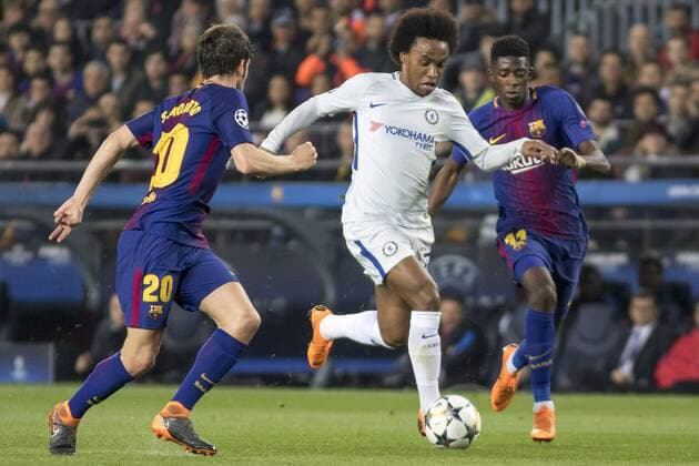 March 14, 2018 - Barcelona, Catalonia, Spain - Willian during the UEFA Champions League match between FC Barcelona Barca and Chelsea FC at the Camp Nou Stadium in Barcelona, Catalonia, Spain on March 14,2018 FC Barcelona v Chelsea FC - UEFA Champions League Round of 16: Second Leg  - ZUMAn230 20180314_zaa_n230_506 Copyright: xMiquelxLlopx