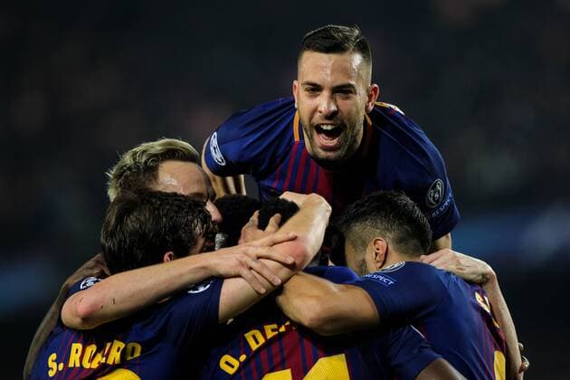 Bilder des Tages - SPORT Spain: UEFA Champions League FC Barcelona Barca v Chelse 14th March 2018; Ousmane Dembele, 11 player of FC Barcelona celebrates his goal with other players during the 2017 2018 UEFA Champions League Round of 16 game between FC Barcelona and Chelsea at Camp Nou stadium on March 14, 2018 in Barcelona, Spain. EDITORIAL USE ONLY. Barcelona Catalonia Spain Camp Nou  UkkoxImagesx xPacificxPress