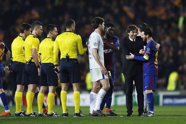 Bilder des Tages - SPORT Antonio Conte (Chelsea), Lionel Messi (Barcelona), MARCH 14, 2018 - Football Soccer : UEFA Champions League Round of 16 2nd leg match between FC Barcelona Barca 3-0 Chelsea FC at Camp Nou stadium in Barcelona, Spain. Noxthirdxpartyxsales  (74208552)