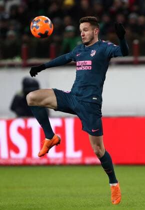 MOSCOW, RUSSIA - MARCH 15, 2018: Atletico Madrid s Saul in the 2017-2018 UEFA Europa League Round of 16 second leg football match against Lokomotiv Moscow at RZD Arena (Lokomotiv Stadium). Valery Sharifulin TASS  TS077E1D
