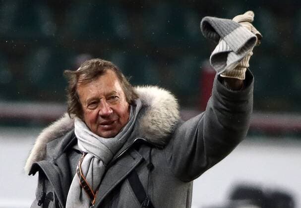 MOSCOW, RUSSIA - MARCH 15, 2018: Lokomotiv Moscow s manager Yuri Syomin in the 2017-2018 UEFA Europa League Round of 16 second leg football match against Atletico Madrid at RZD Arena (Lokomotiv Stadium). Valery Sharifulin TASS  TS077E3F