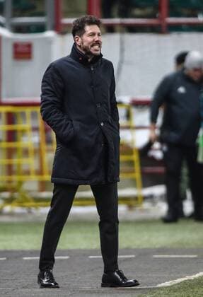 MOSCOW, RUSSIA - MARCH 15, 2018: Atletico Madrid s manager Diego Simeone in the 2017-2018 UEFA Europa League Round of 16 second leg football match against Lokomotiv Moscow at RZD Arena (Lokomotiv Stadium). Valery Sharifulin TASS  TS077E64