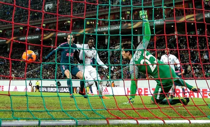 MOSCOW, RUSSIA - MARCH 15, 2018: Atletico Madrid s goalkeeper Axel Werner concedes a goal in the 2017-2018 UEFA Europa League Round of 16 second leg football match against Lokomotiv Moscow at RZD Arena (Lokomotiv Stadium). Atletico Madrid won the game 5-1. Valery Sharifulin TASS  TS077E53