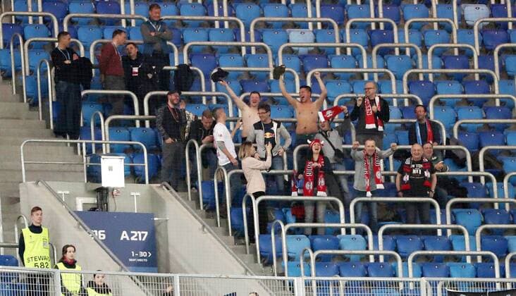 RB Leipzig St Petersburg Soccer Euro League Saint Petersburg 15 03 2018 Krestowski Stadium Soccer UEFA Euro League Round of 16 Re Zenit St Petersburg RB Leipzig Here are some fans of RB Leipzig