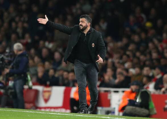 Bilder des Tages - SPORT 15th March 2018, Emirates Stadium, London, England; UEFA Europa League football, round of 16 second leg, Arsenal versus AC Milan; AC Milan manager Gennaro Gattuso shouting at his players from the touchline  ActionPlus12001806