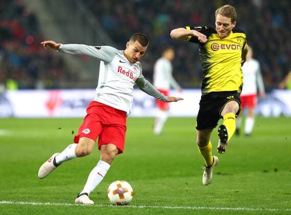 Thursday 15 03 2018 Season 2017 2018 Euro League Round of 16 second leg at the Salzburg Red Bull Arena FC Salzburg BVB 09 Borussia Dortmund Stefan Lainer FCs against Andre Schuerrle BVB v l