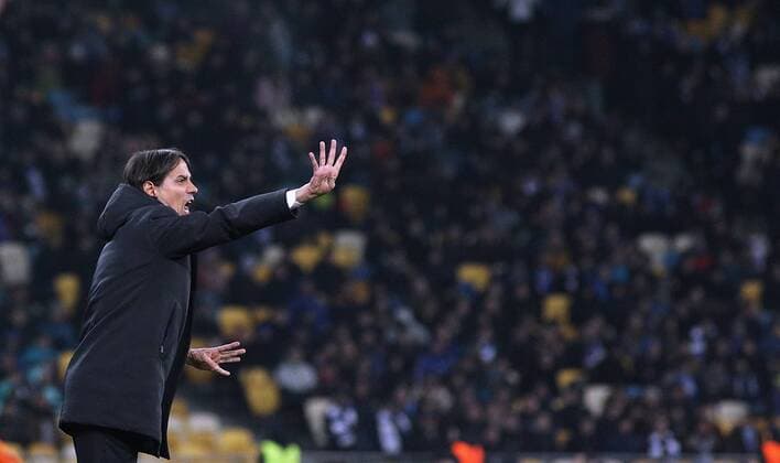 March 15, 2018 - Kiev, Ukraine - Lazio s coach Simone Inzaghi gives instruction to his players during the Europa League round of 16, soccer match between Dynamo Kiev and Lazio at the Olympic Stadium in Kiev. Ukraine, Thursday, March 15, 2018 Dynamo Kiev v Lazio - UEFA Europa League Round of 16: Second Leg  - ZUMAn230 20180315_zaa_n230_370 Copyright: xDanilxShamkinx