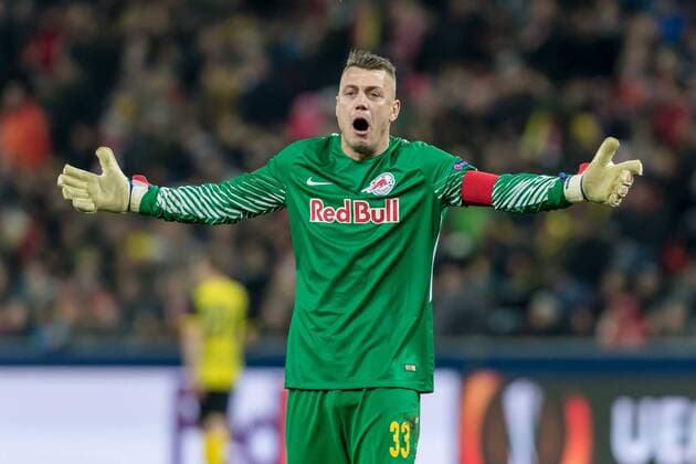 Salzburg Austria 15 03 2018 UEFA Europa League 2017 18 Season Round of 16 Second leg Red Bull Salzburg BV Borussia Dortmund Goalkeeper Alexander Walke FCS gestures gestures DeFodi048