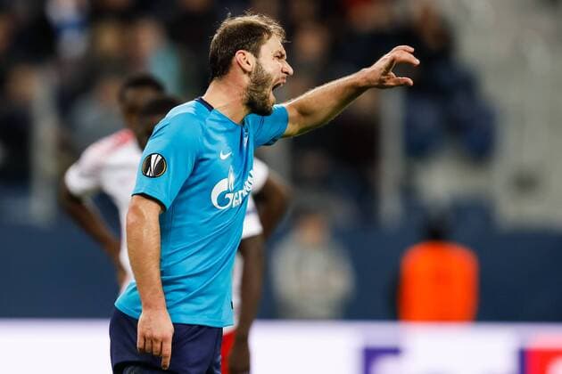 March 15, 2018 - Saint Petersburg, Russia - Branislav Ivanovic of FC Zenit Saint Petersburg gestures during the UEFA Europa League Round of 16 second leg match between FC Zenit St. Petersburg and RB Leipzig at Saint Petersburg Stadium on March 15, 2018 in Saint Petersburg, Russia. Zenit St Petersburg v RB Leipzig - UEFA Europa League Round of 16: Second Leg  - ZUMAn230 20180315_zaa_n230_422 Copyright: xMikexKireevx