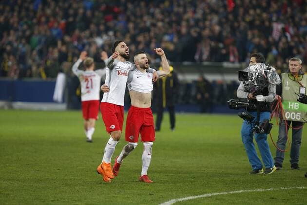 UEFA Europa League FC Salzburg vs Borussia Dortmund Munas Dabbur FC Salzburg and Valon Berisha FC Salzburg at the UEFA Europa League Salzburg vs Borussia Dortmund on March 15 2018 in Salzburg Austria xD. G.x